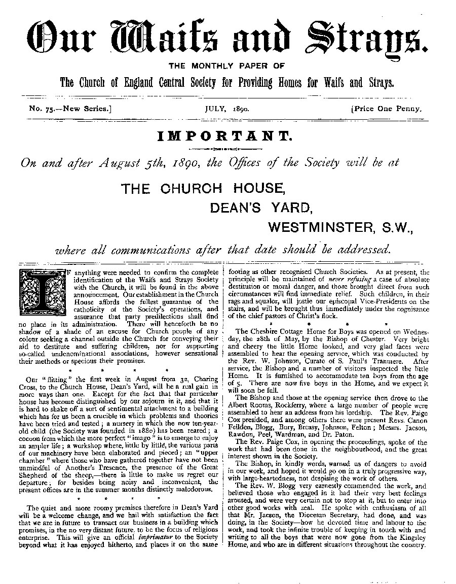 Our Waifs and Strays July 1890 - page 1