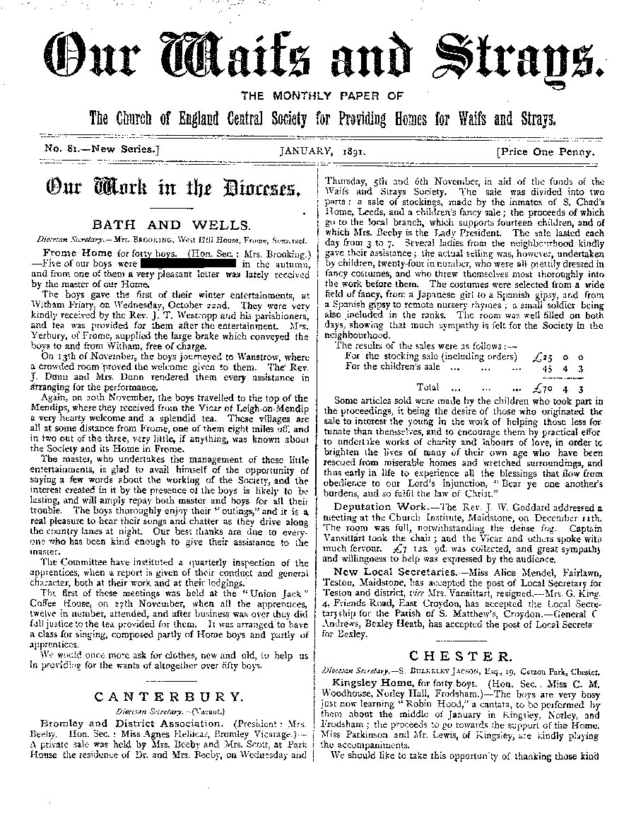 Our Waifs and Strays January 1891 - page 1
