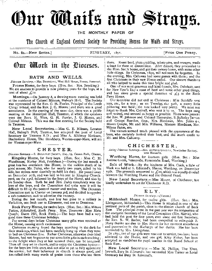 Our Waifs and Strays February 1891 - page 1