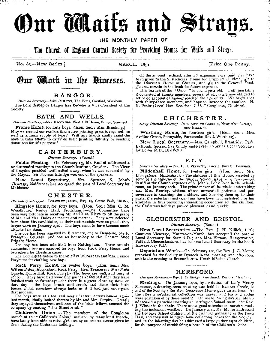 Our Waifs and Strays March 1891 - page 1