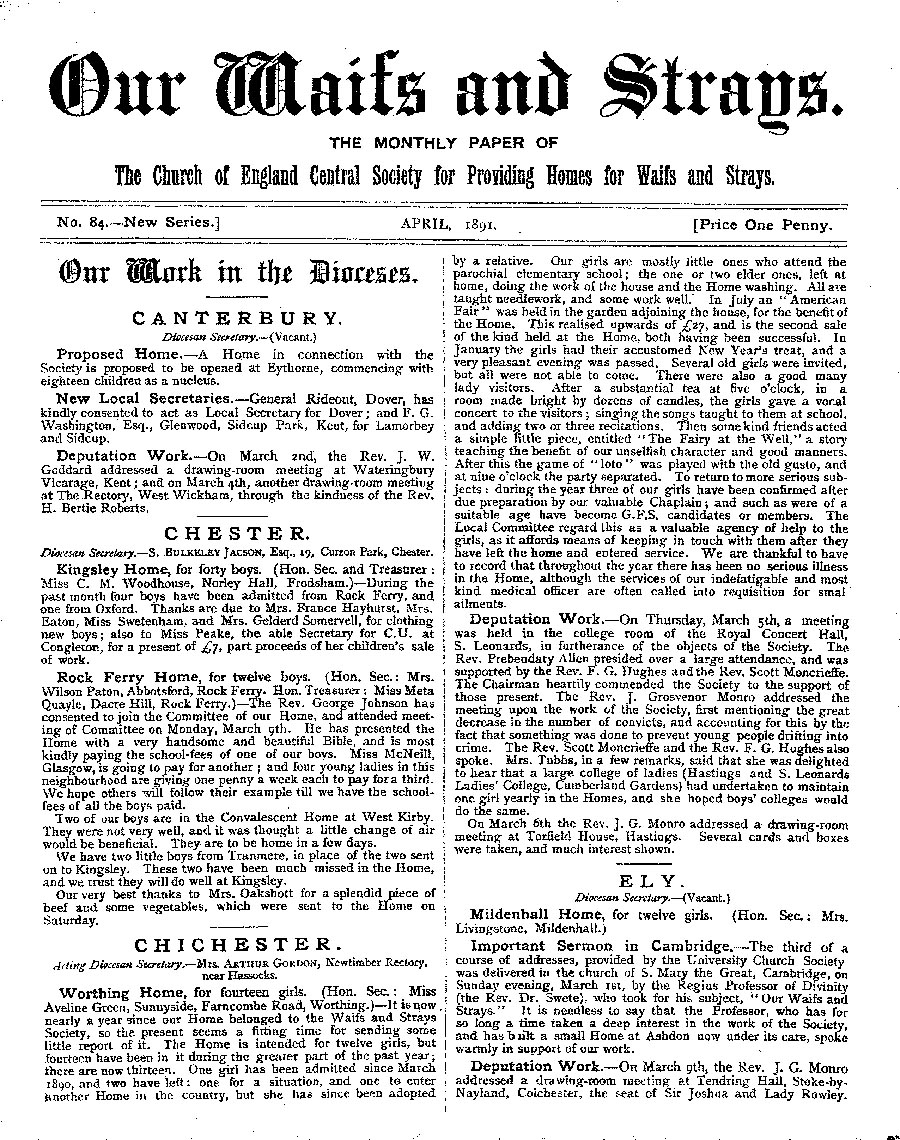 Our Waifs and Strays April 1891 - page 1