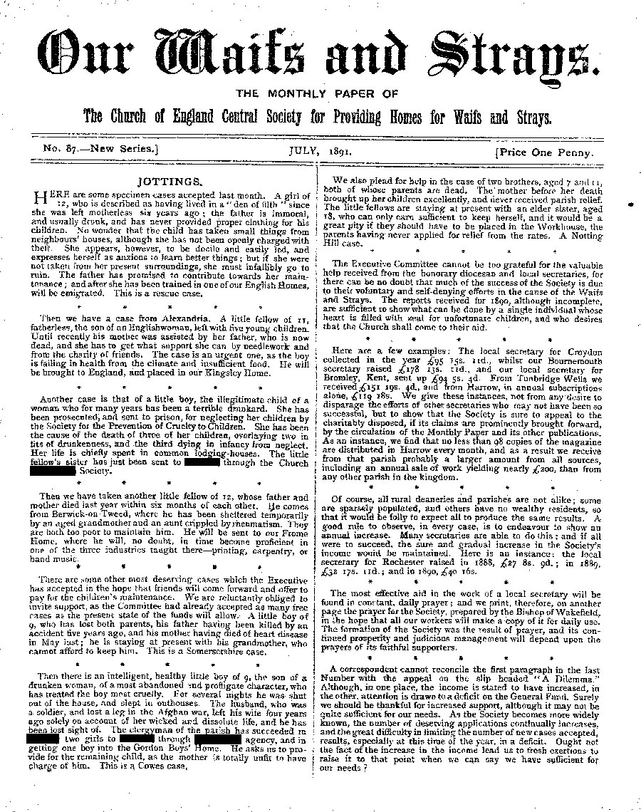 Our Waifs and Strays July 1891 - page 1