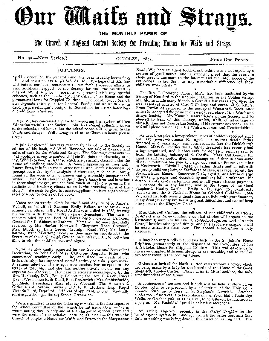 Our Waifs and Strays October 1891 - page 1