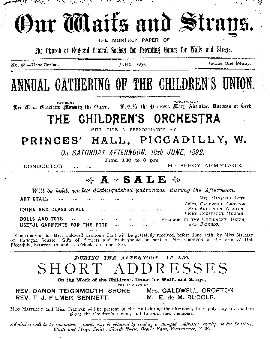 Our Waifs and Strays June 1892 - page 1