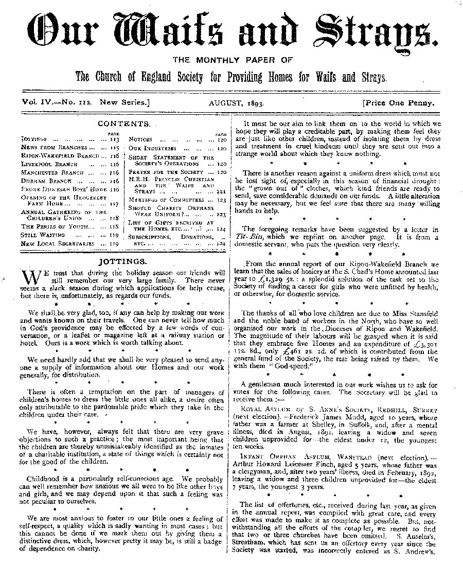 Our Waifs and Strays August 1893 - page 111