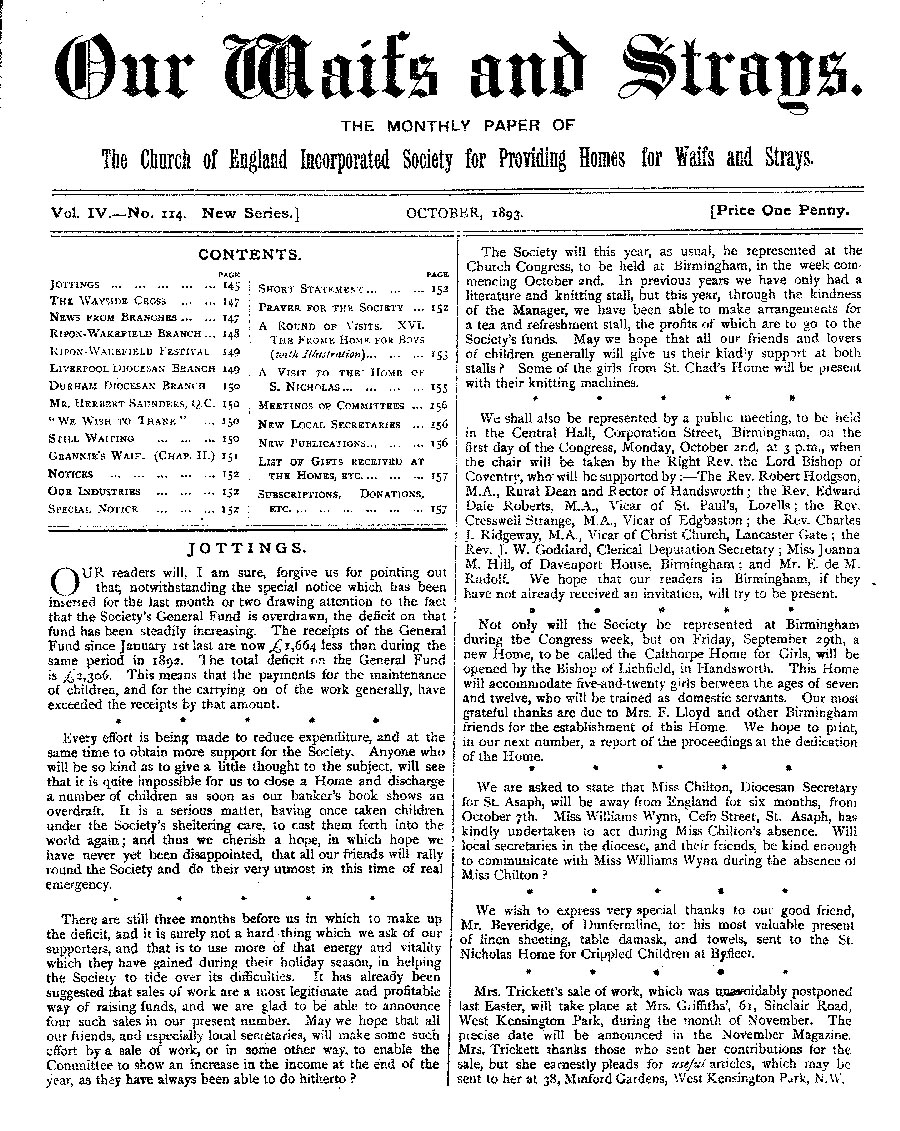 Our Waifs and Strays October 1893 - page 143