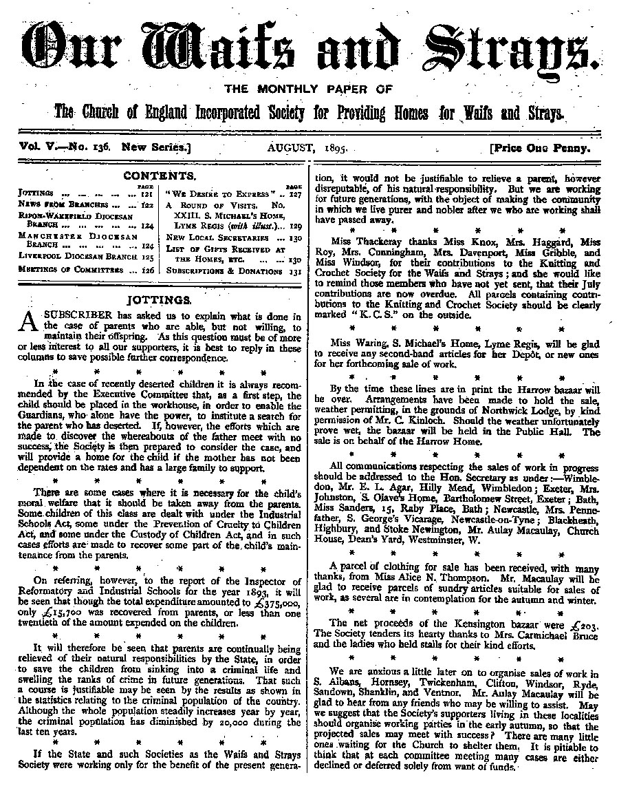 Our Waifs and Strays August 1895 - page 121