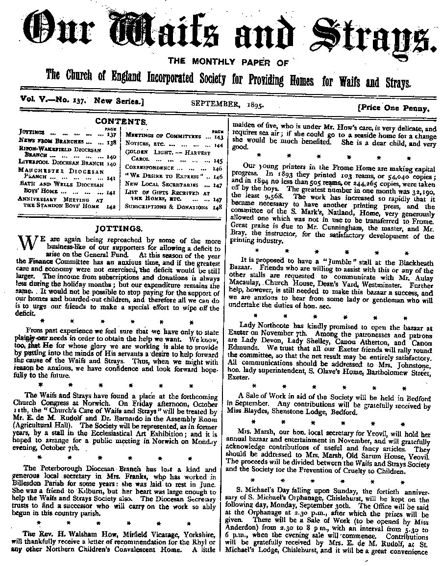 Our Waifs and Strays September 1895 - page 137