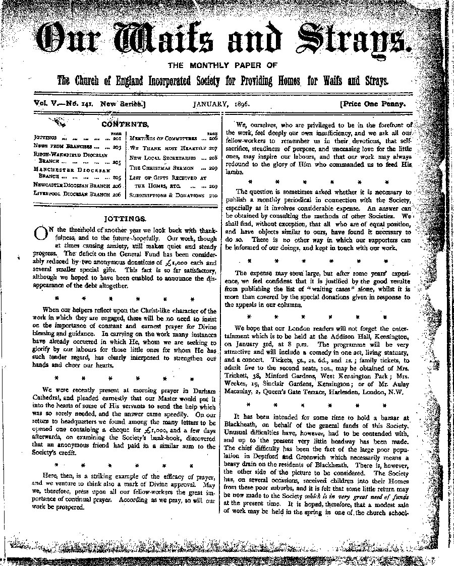 Our Waifs and Strays January 1896 - page 1