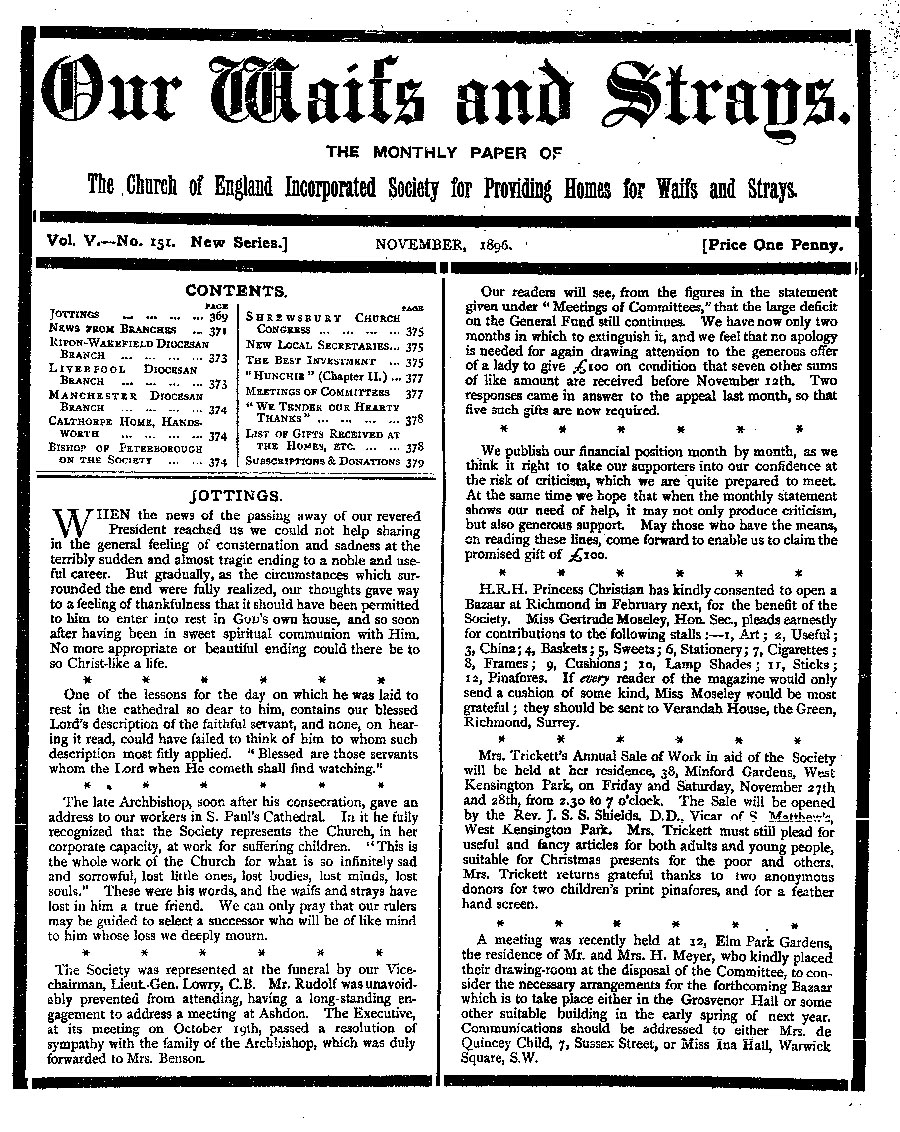 Our Waifs and Strays November 1896 - page 167