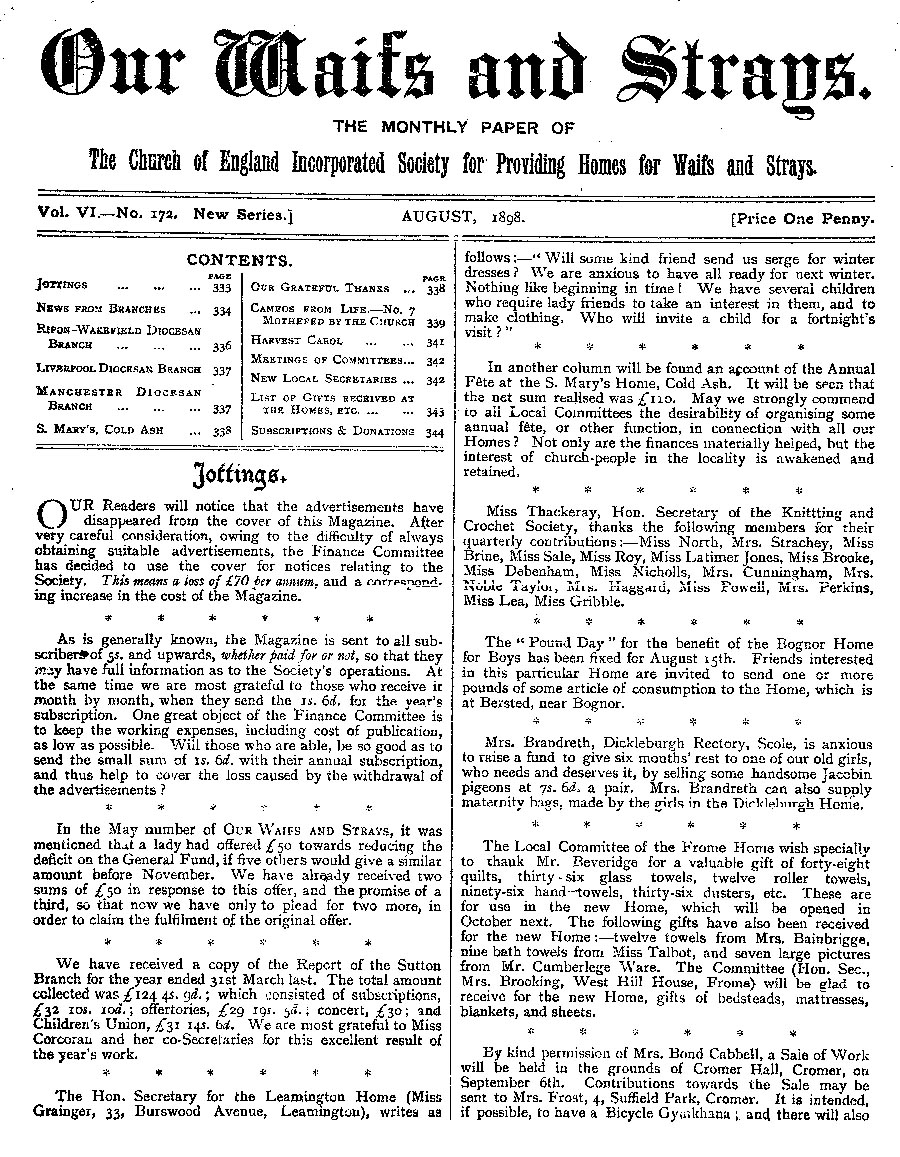 Our Waifs and Strays August 1898 - page 125