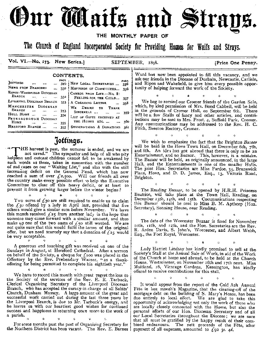 Our Waifs and Strays September 1898 - page 139