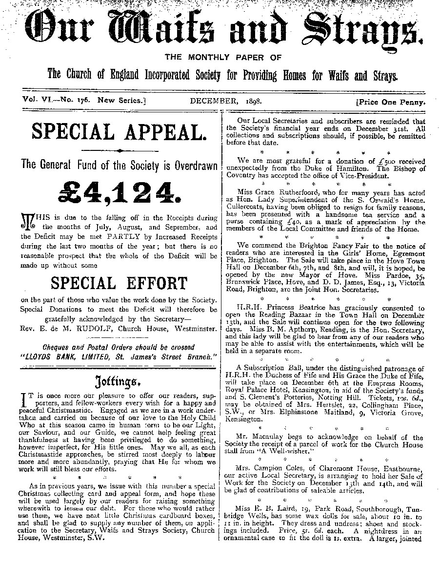 Our Waifs and Strays December 1898 - page 187