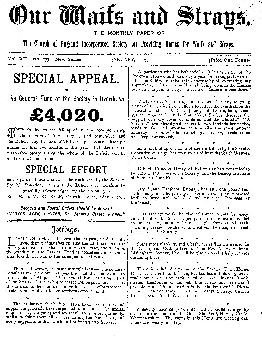 Our Waifs and Strays January 1899 - page 1