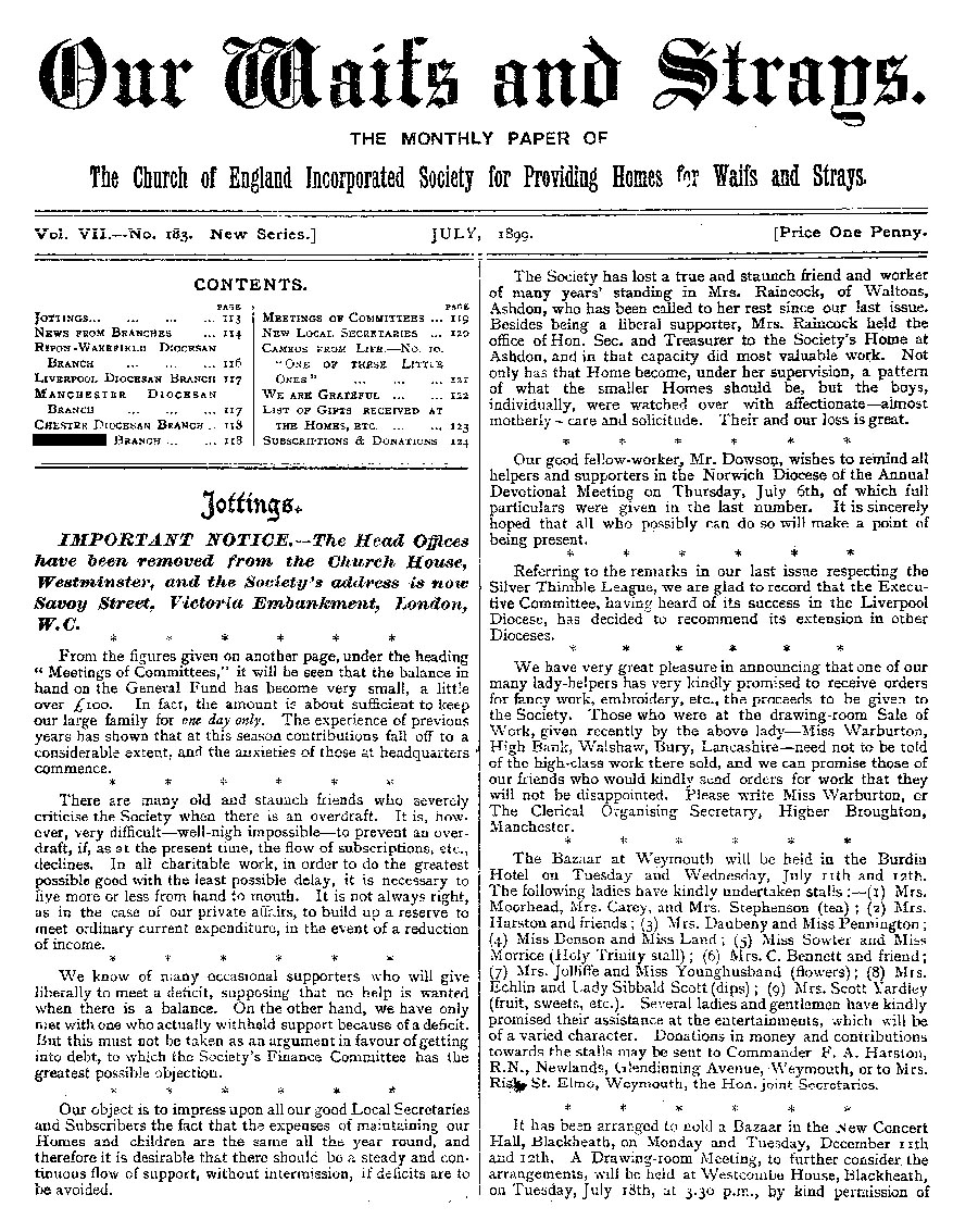 Our Waifs and Strays July 1899 - page 136