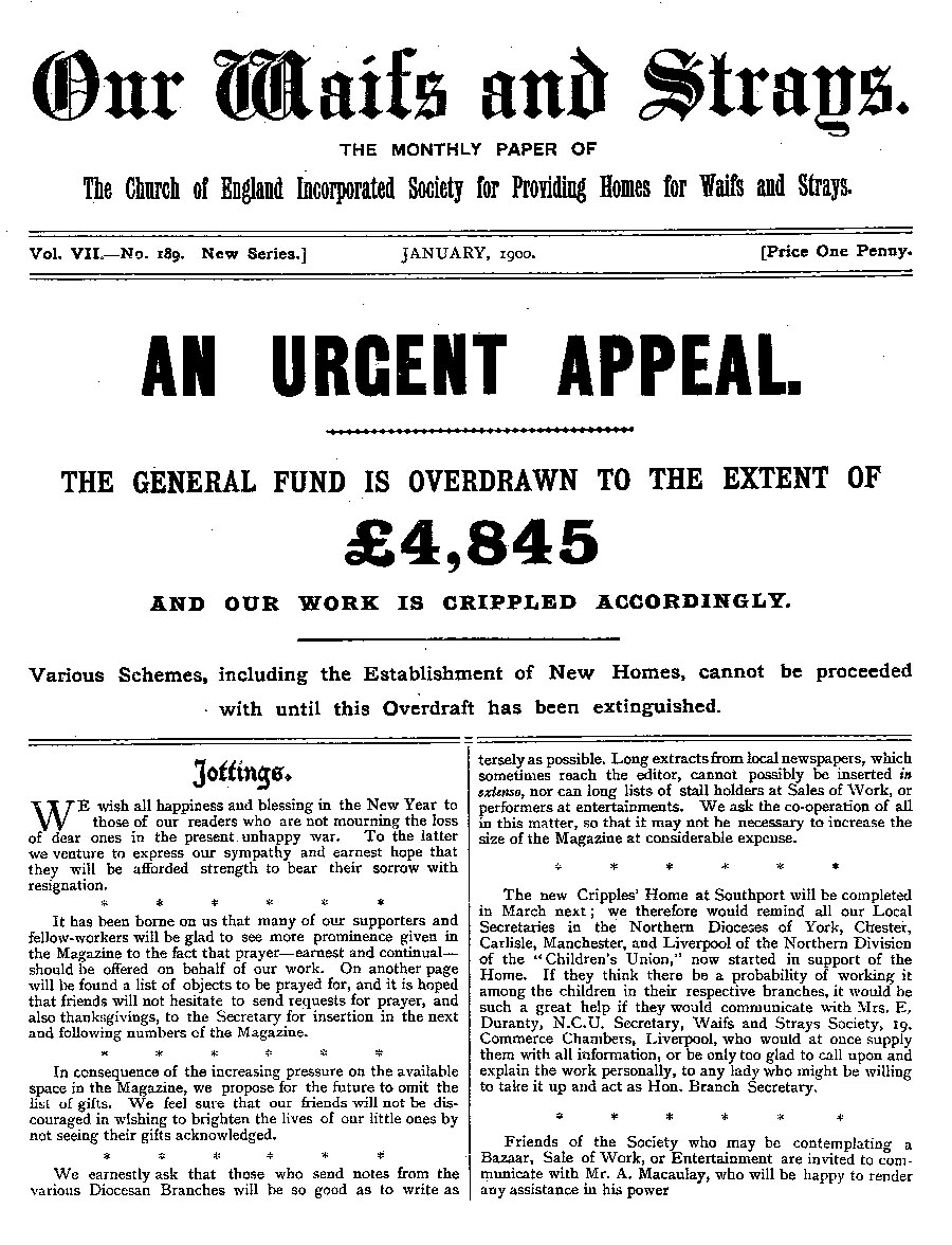 Our Waifs and Strays January 1900 - page 1