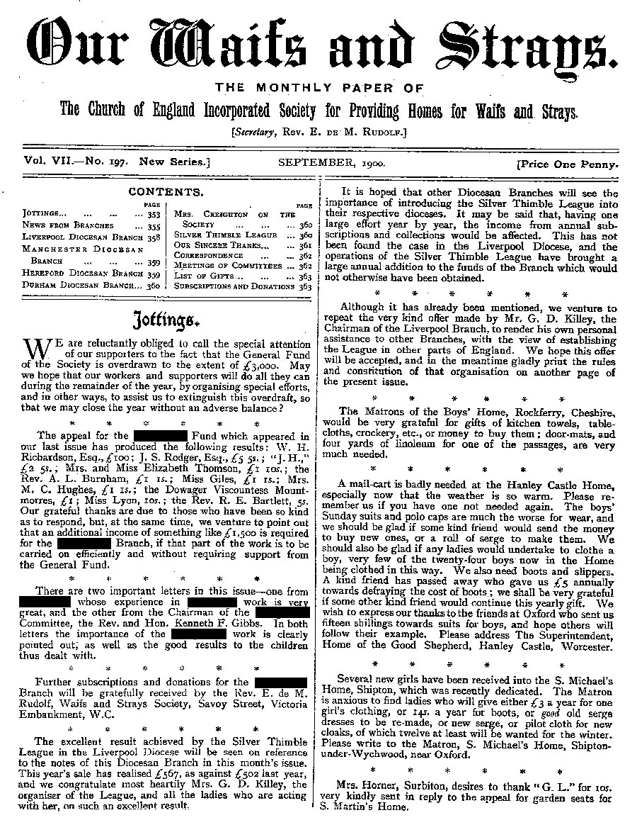 Our Waifs and Strays September 1900 - page 158