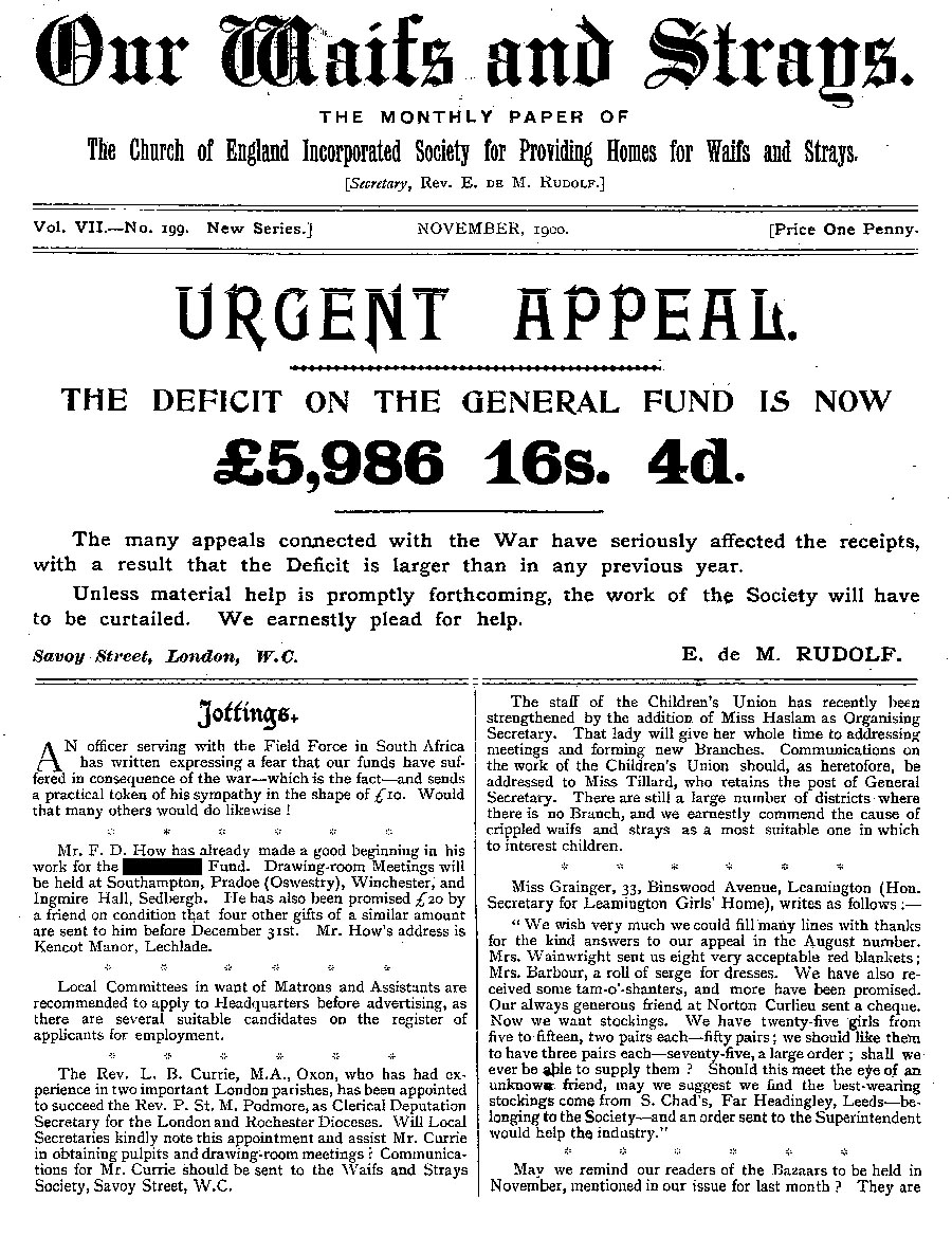 Our Waifs and Strays November 1900 - page 193