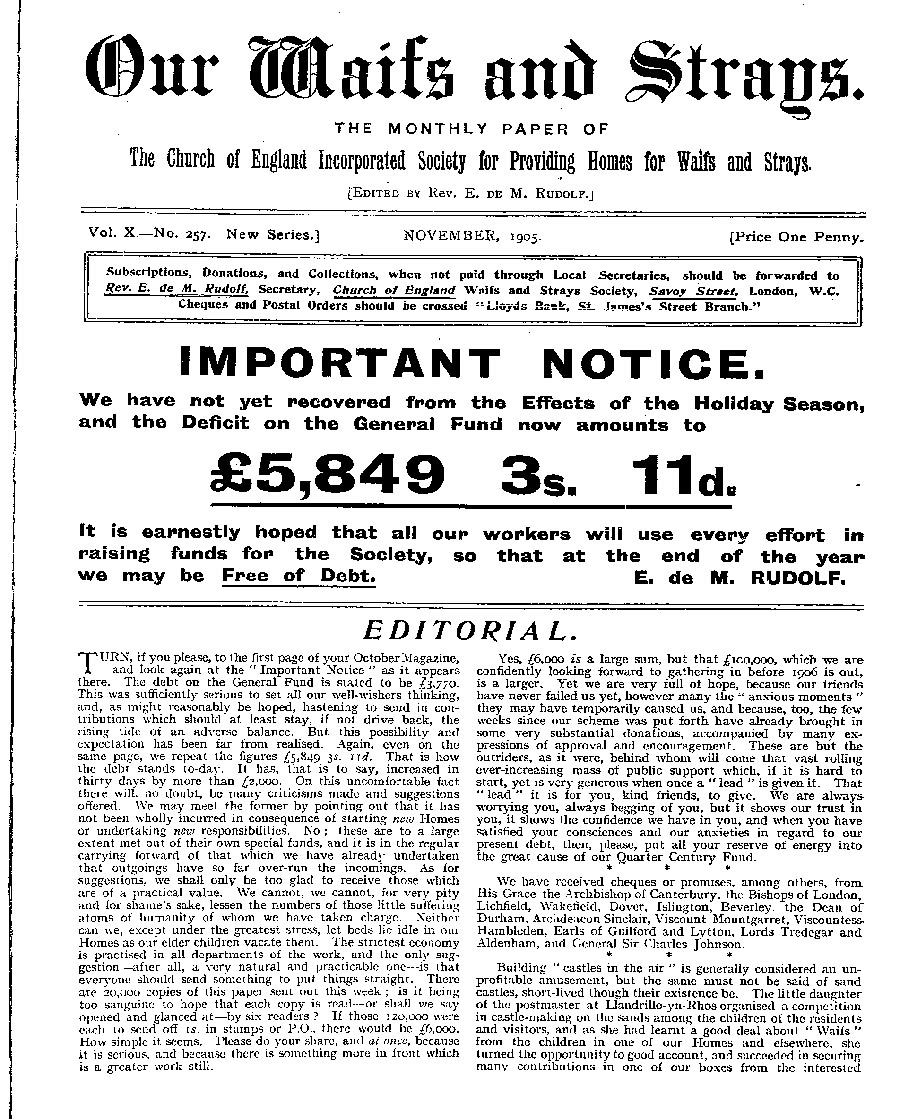 Our Waifs and Strays November 1905 - page 162