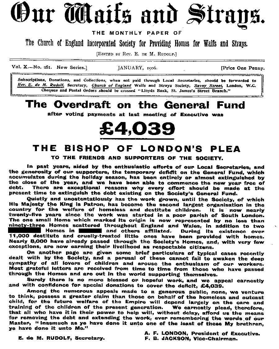 Our Waifs and Strays January 1906 - page 1