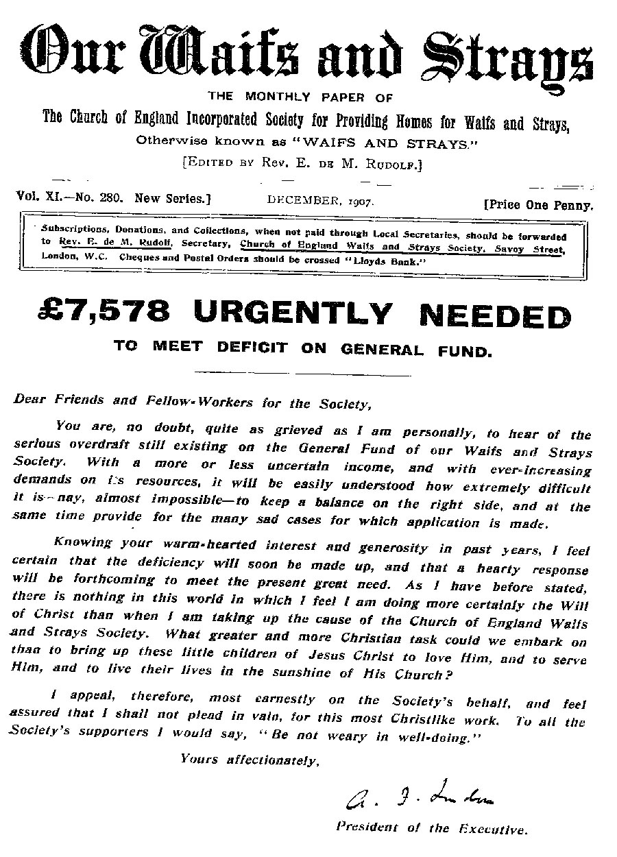 Our Waifs and Strays December 1907 - page 215