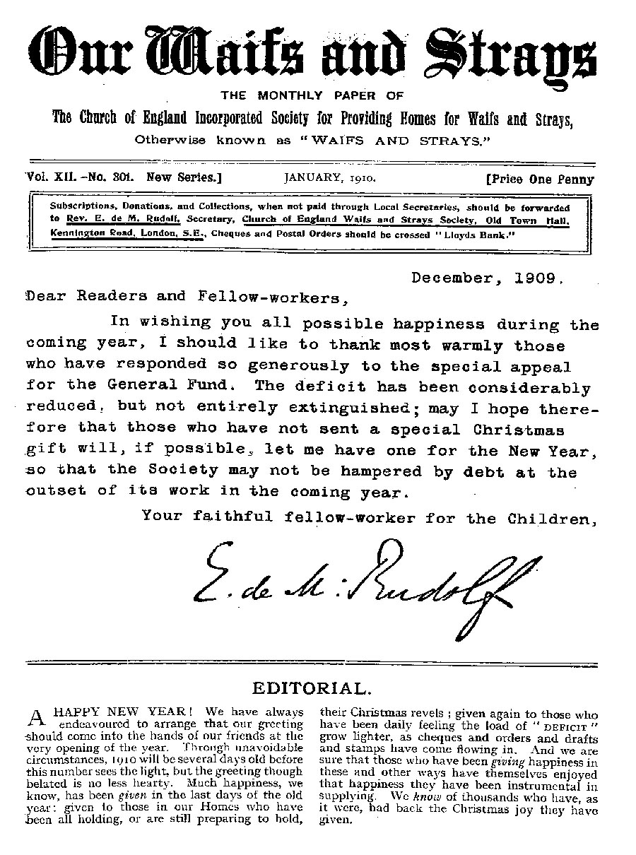 Our Waifs and Strays January 1910 - page 1