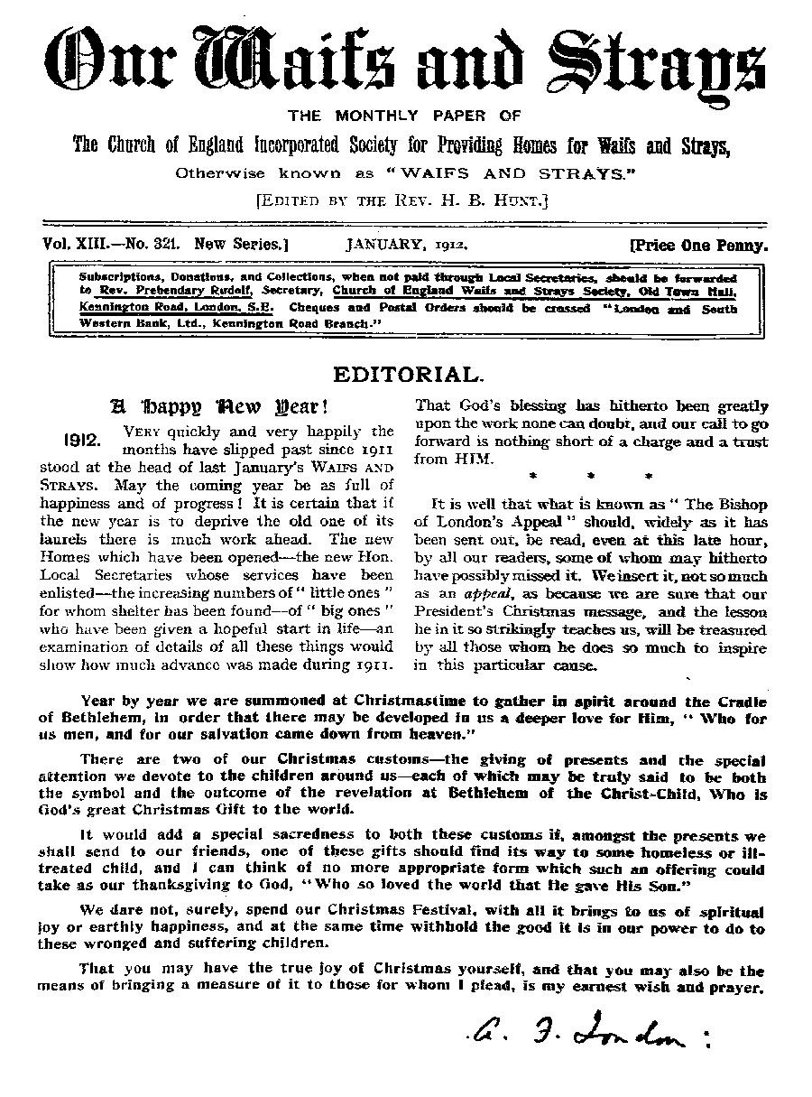 Our Waifs and Strays January 1912 - page 1