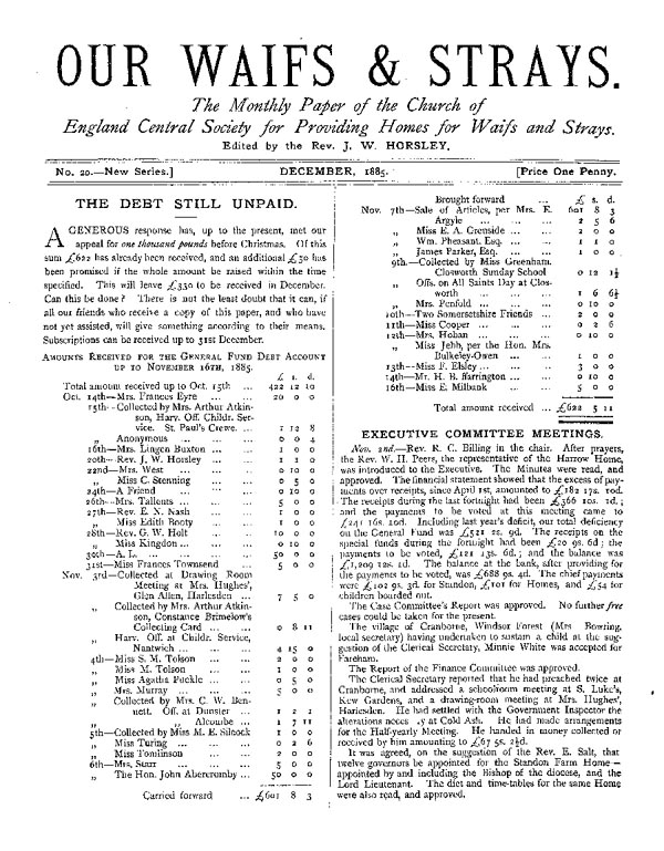 Our Waifs and Strays December 1885 - page 1