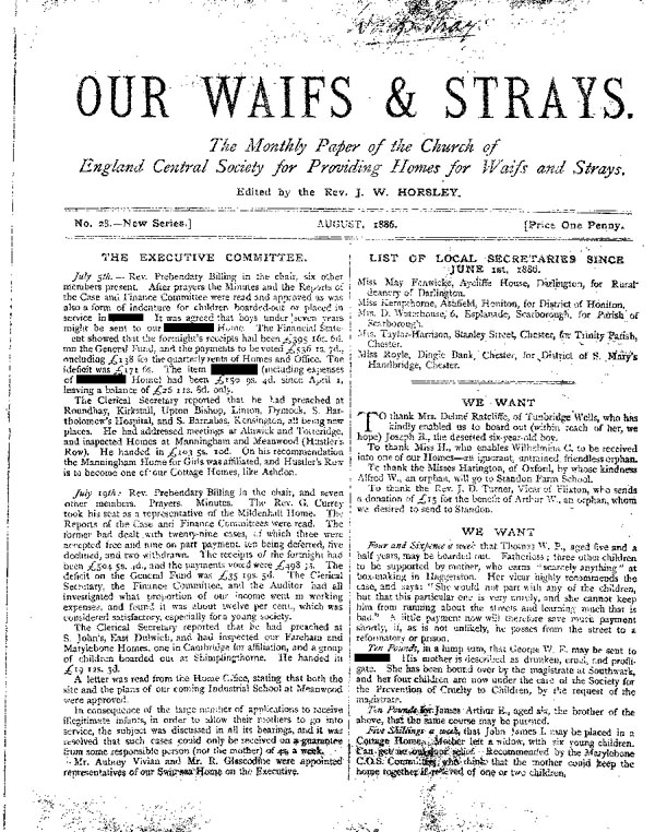 Our Waifs and Strays August 1886 - page 1