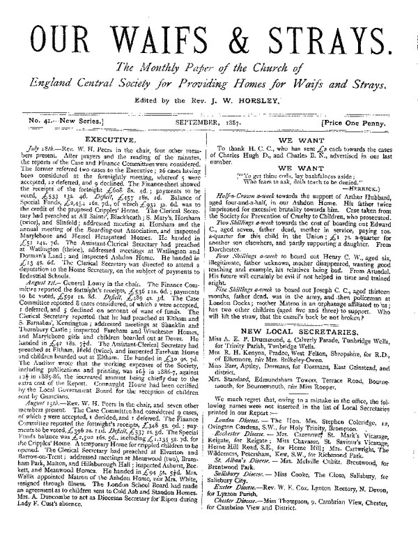 Our Waifs and Strays September 1887 - page 1