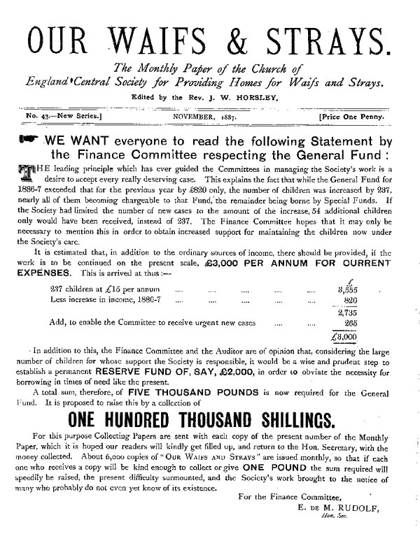 Our Waifs and Strays November 1887 - page 1