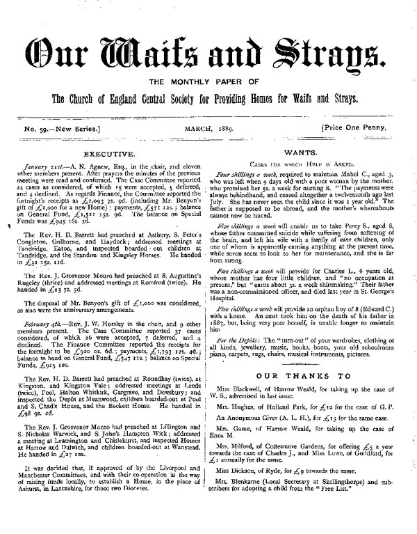 Our Waifs and Strays March 1889 - page 1