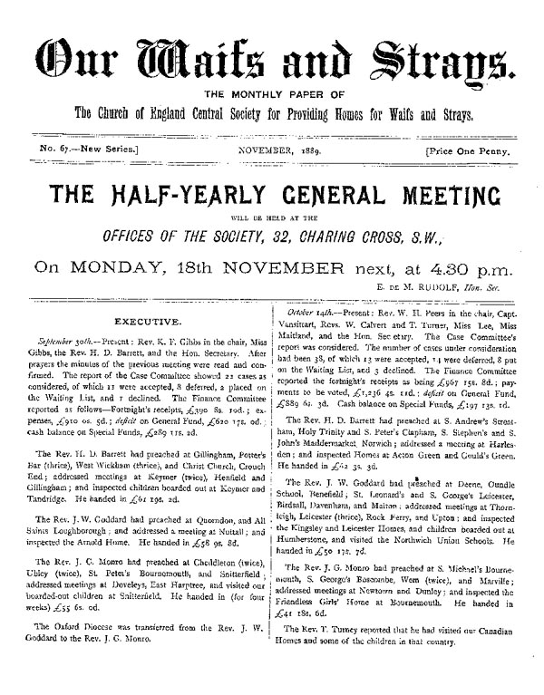 Our Waifs and Strays November 1889 - page 1