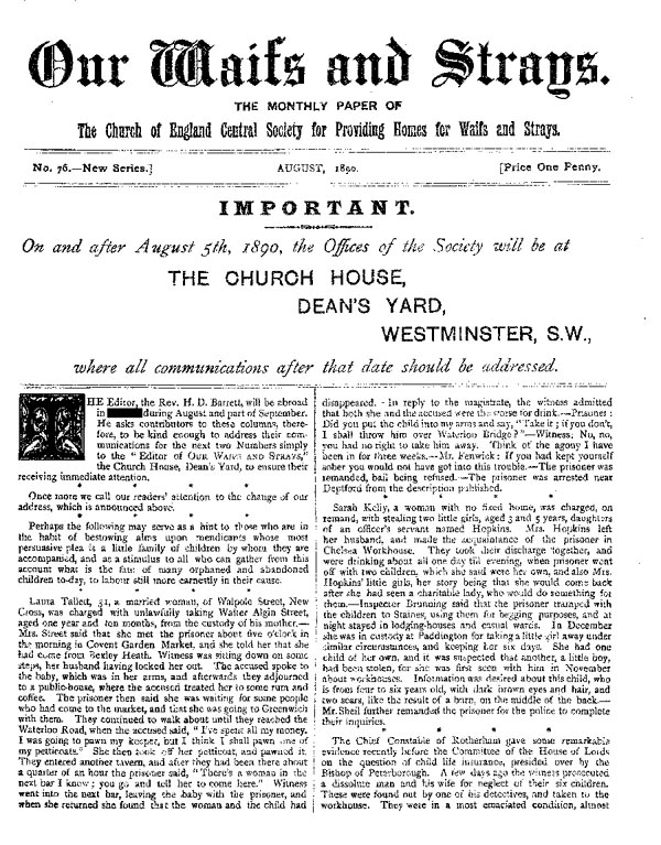 Our Waifs and Strays August 1890 - page 1