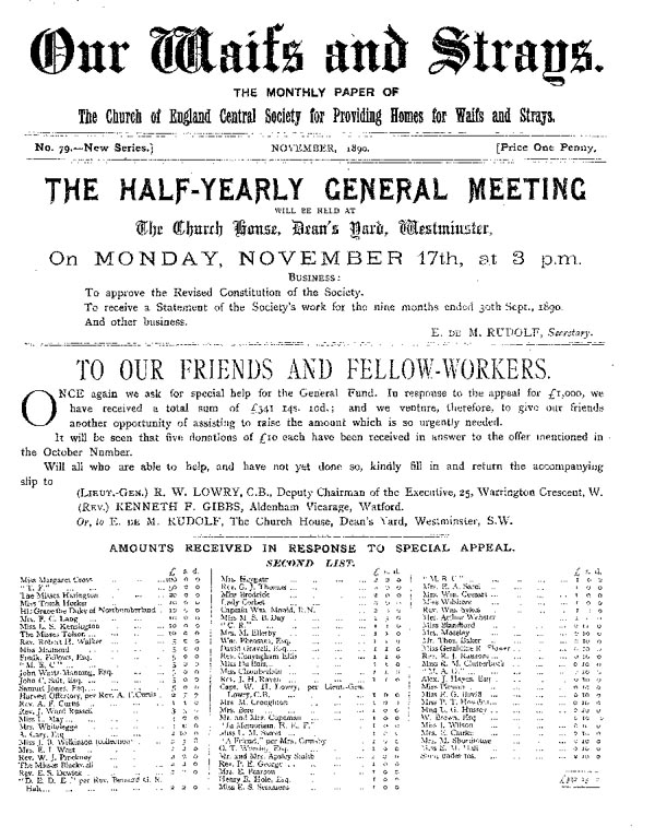 Our Waifs and Strays November 1890 - page 1