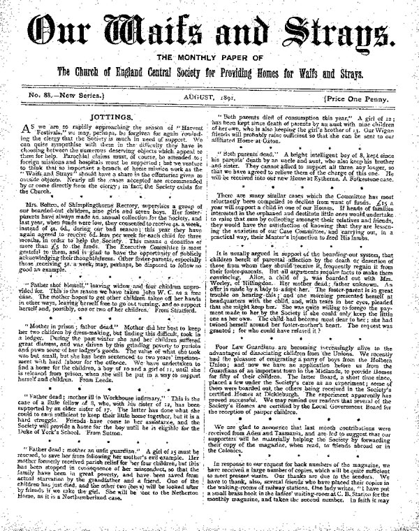 Our Waifs and Strays August 1891 - page 1