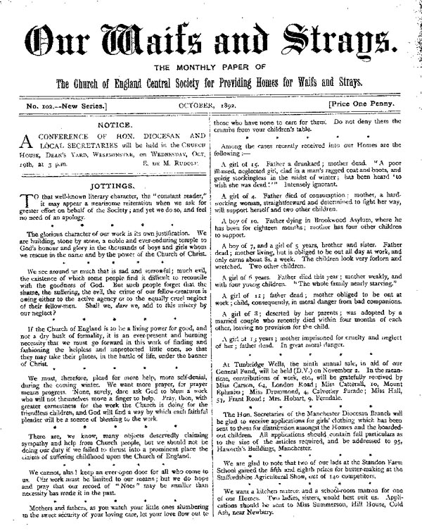 Our Waifs and Strays October 1892 - page 1