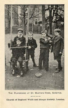 The spacious playground of the Surbiton Home was full of activity. The Matron always found it difficult to prize the boys away from their 'dearly loved football'.