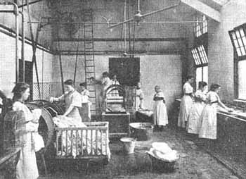 The girls of St Chad's Home specialised in making knitted stockings, and they ran a very successful cottage industry selling their goods around the country. Their work was produced to very high standard, and included fine quality silken hosiery, cashmere stockings and gentlemen's shooting socks.