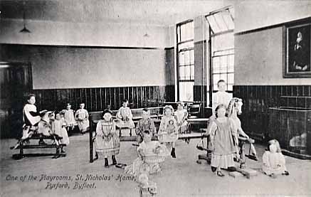 Playrooms were well stocked with toys of the time, which included rocking horses, 'sticks and hoops', dolls and teddies. Unlike today, most children owned only a few toys which they would share with everybody else.